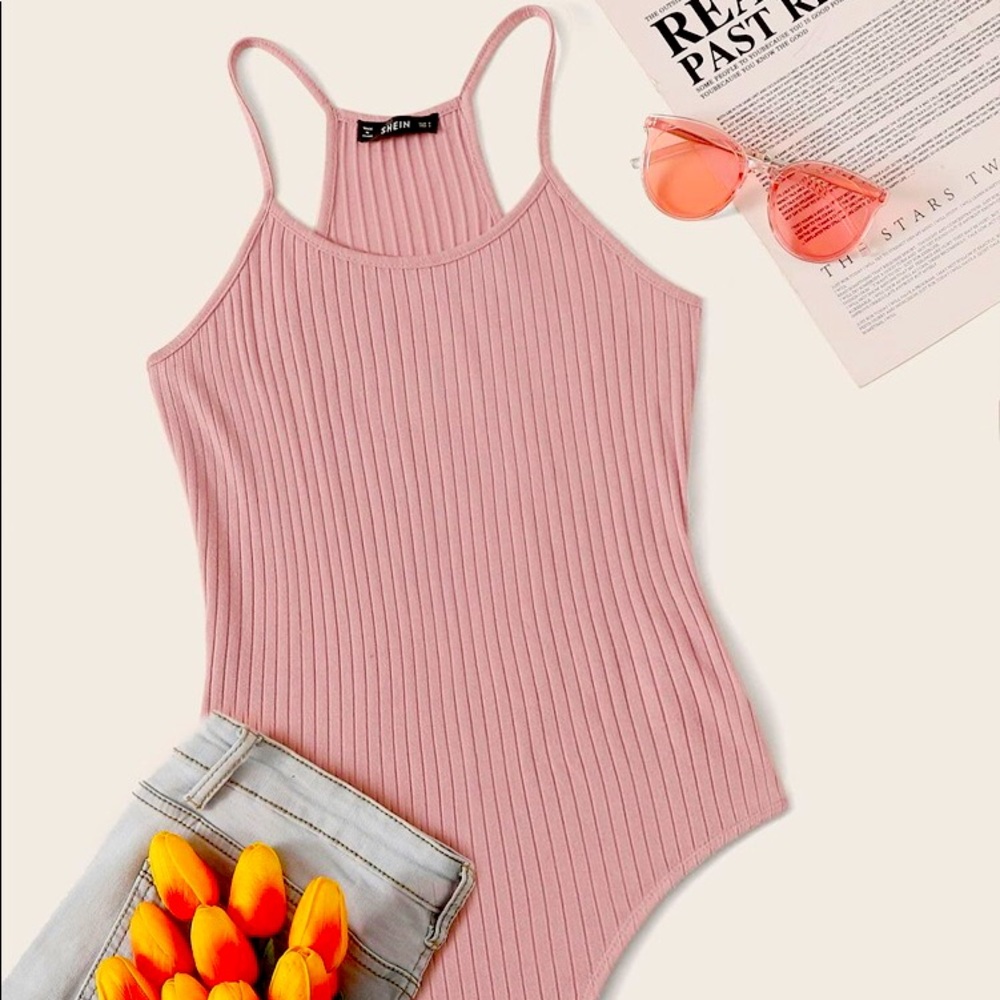 SHEIN Ribbed Racerback Bodysuit